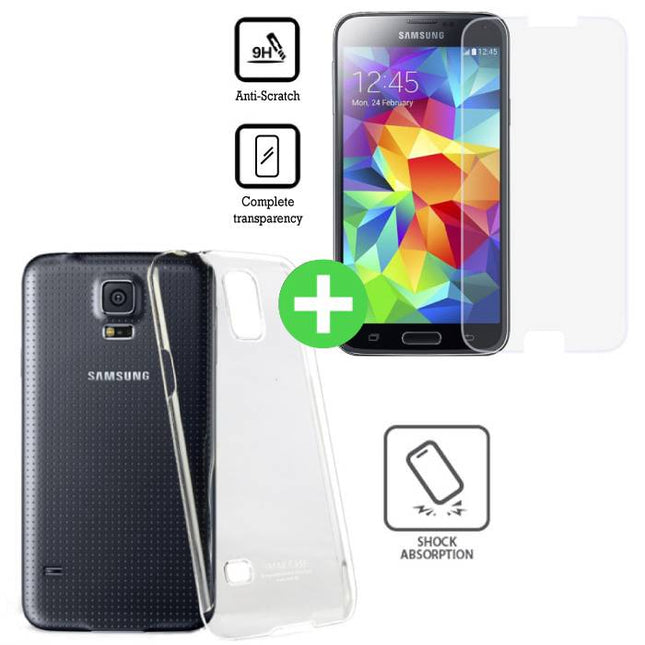 Samsung Galaxy S5 Transparant TPU Hoesje + Screen Protector Tempered Glass