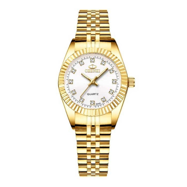 Gouden Luxe Horloge voor Dames - Waterdicht Stras Horloge Roestvrij Stalen Armband Zwart