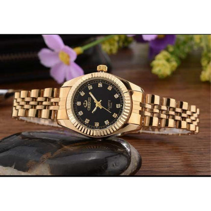 Gouden Luxe Horloge voor Dames - Waterdicht Stras Horloge Roestvrij Stalen Armband Groen