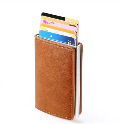 RFID Creditcard Houder Portemonnee - Vintage Leren Aluminium Etui met Geldclip Lichtbruin