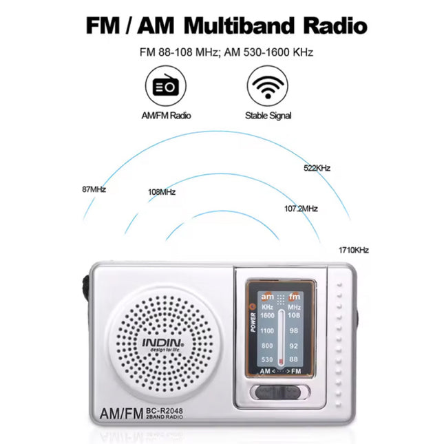 BC-R2048 Noodradio op Batterij - AM FM Radio Ontvanger - Zilver