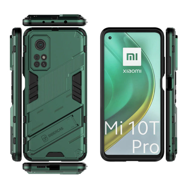 Xiaomi Mi 10T Hoesje met Kickstand - Shockproof Armor Case Cover TPU Groen