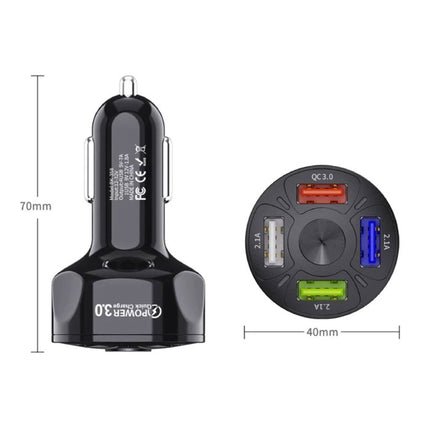 Quick Charge 3.0 Autolader met 4 Poorten  48W / 7A - Quad Port Carcharger - Zwart