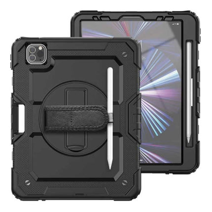 Armor Hoesje voor iPad Air 5 met Kickstand / Polsband / Pennenhouder - Heavy Duty Cover Case Zwart