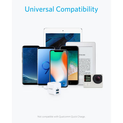 Powerport Mini 2-Port USB Stekkerlader - 12W/2.4A PowerIQ Wallcharger AC Thuislader Adapter Muur Oplader Wit