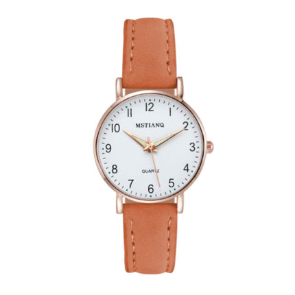 Minimalistisch Horloge voor Dames - Modieus Kwarts Uurwerk Vrouwen Lichtgevend Leer Bandje Oranje