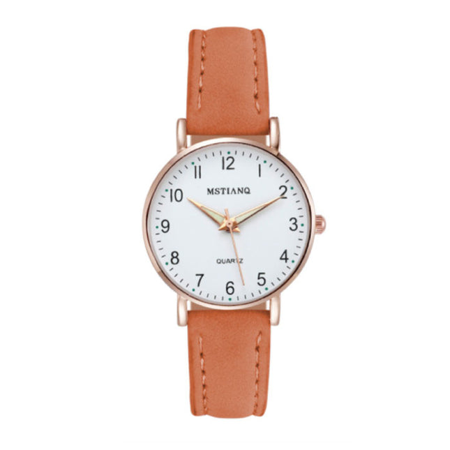 Minimalistisch Horloge voor Dames - Modieus Kwarts Uurwerk Vrouwen Lichtgevend Leer Bandje Oranje