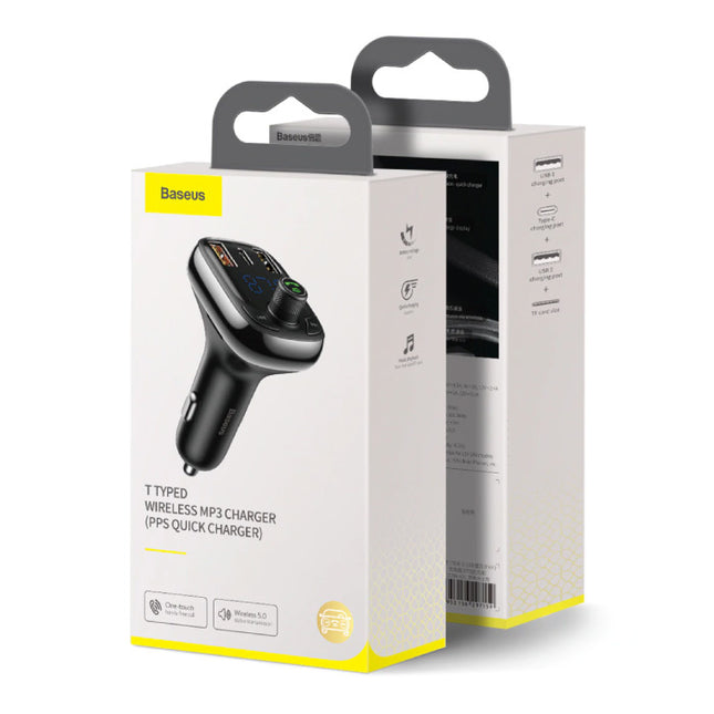 2x USB/USB-C Autolader Bluetooth Transmitter Handsfree Oplader FM Radio Kit Zwart 