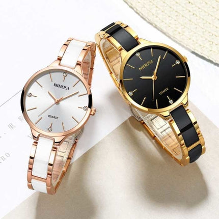 Luxe Horloge voor Dames - Keramische Armband Klok Kwarts Roestvrij Staal Polshorloge Wit