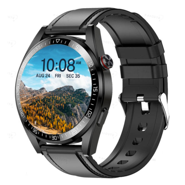 Smartwatch met Bloeddrukmeter en Zuurstofmeter - Fitness Sport Activity Tracker Horloge iOS Android - Leren Bandje Zwart