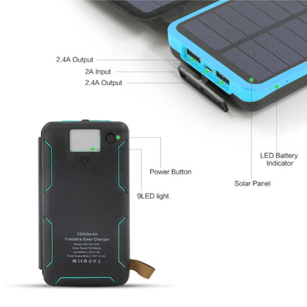 26800mAh Draagbare Solar Powerbank 5 Zonnepanelen - Flexibele Zonne-energie Batterij Oplader 7.5W Zon Oranje