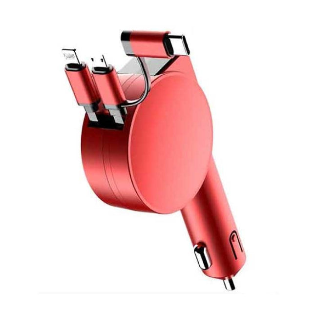 XJ08 3 in 1 USB Autolader/Carcharger voor iPhone Lightning / USB-C / Micro-USB met 60W Fast Charging - Rood