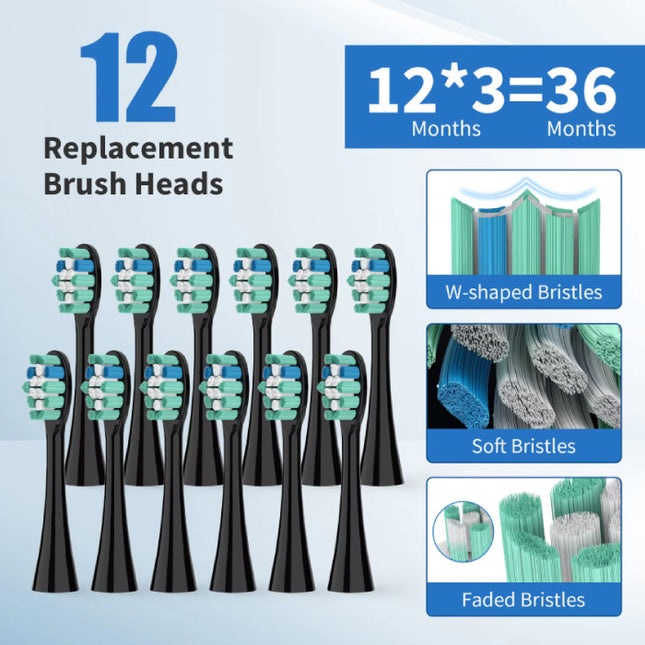 Elektrische Tandenborstel Set Sonisch - 12 Opzetborstels - IPX7 Waterdicht USB Opladen 5-modi - Blauw