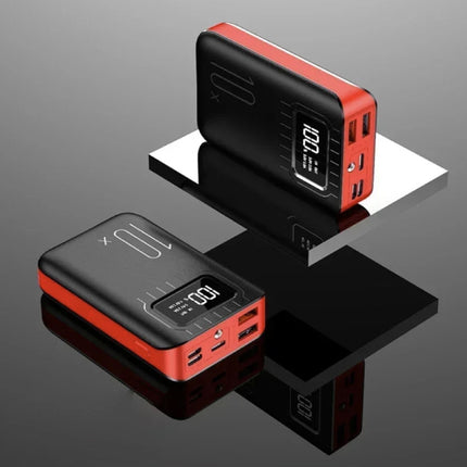 Mini Powerbank 10.000mAh - Dual 2x USB Poort - LED Display Externe Noodaccu Batterij Oplader - Zwart-Rood