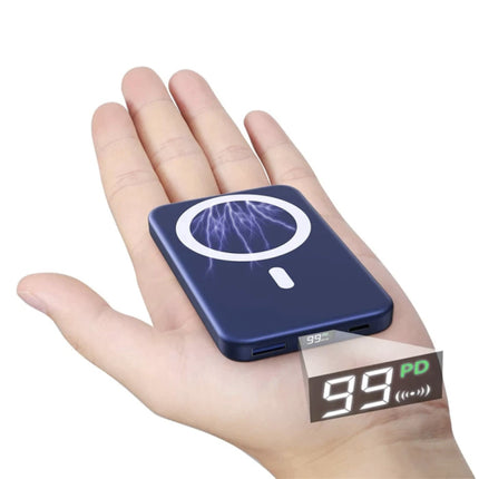 10.000mAh Mini Magnetische Qi Powerbank voor Mobiele Telefoons - PD Poort Draadloos Noodaccu Batterij Accu Blauw