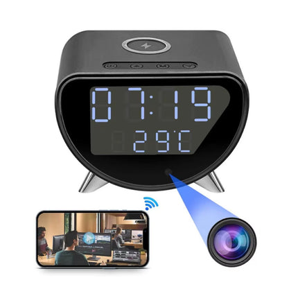 Camera Wekker - 4K WiFi Klok - Smart Home Security Night Vision Motion Detection - Zwart