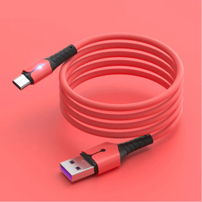 Vloeibare Siliconen Oplaadkabel voor Micro-USB - 5A Datakabel 1.5 Meter Oplader Kabel Rood