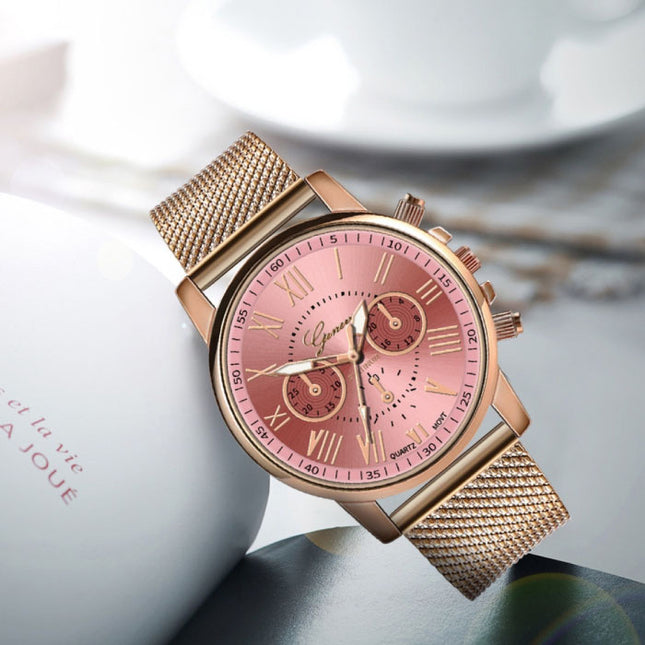 Luxe Horloge voor Dames - Modieus Kwarts Uurwerk Mesh Bandje Roze