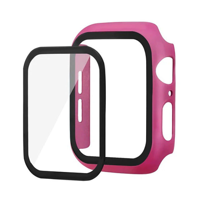 Full Cover voor iWatch Series 40mm - Hoesje en Screen Protector - Tempered Glass Hard Case TPU Donkerroze