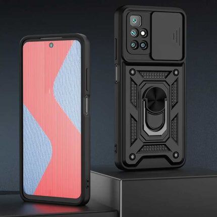 Xiaomi Redmi 10 Prime - Armor Hoesje met Kickstand en Camera Bescherming - Pop Grip Cover Case Zwart