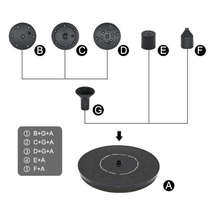 Solar Fontein op Zonne Energie - Pomp voor Vogelbad/Vijver/Tuin/Zwembad 6 Opzetstukken en Sproeicombinaties