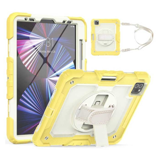 Armor Hoesje voor iPad Pro 12.9" (2021) met Kickstand / Polsband / Pennenhouder - Heavy Duty Cover Case Geel