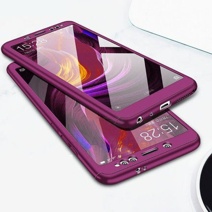 Xiaomi Redmi Note 7 Full Cover - 360° Body Hoesje Case + Screenprotector Tempered Glass Paars