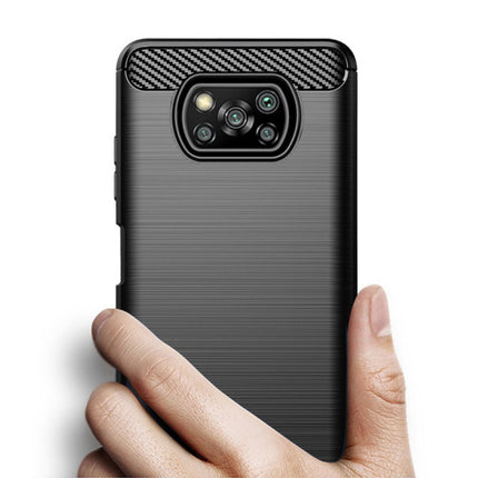 Xiaomi Poco X3 Pro Hoesje - Carbon Fiber Textuur Shockproof Case Rubber Cover Zwart