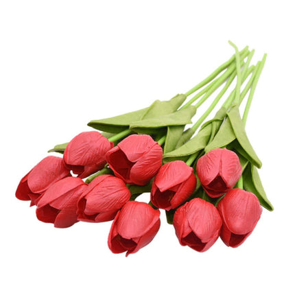 Kunst Boeket - Tulpen Zijden Bloemen Tulp Luxe Boeketten Decor Ornament Rood