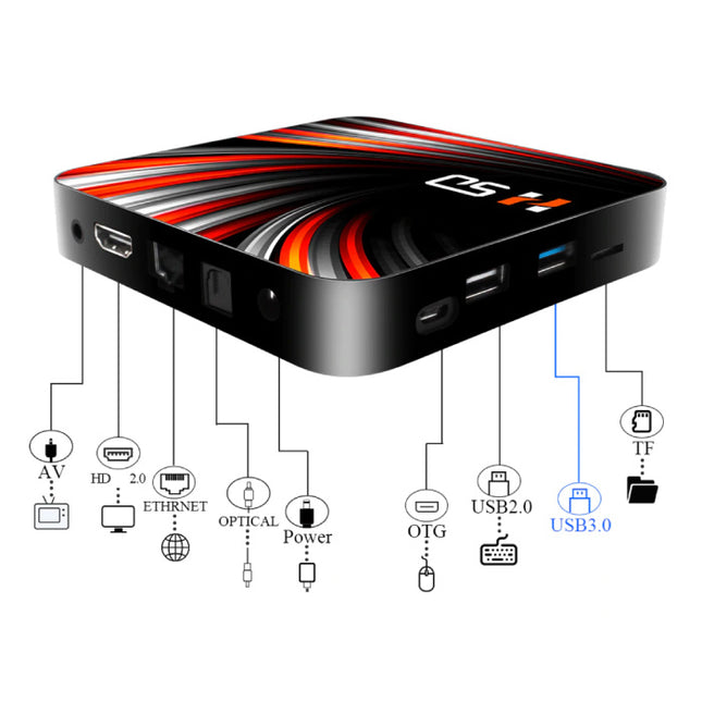 H50 TV Box Mediaspeler met Draadloos RGB Toetsenbord - Android 10 - 4K - Kodi - 4GB RAM - 32GB Opslagruimte