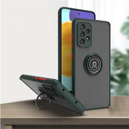 Samsung Galaxy Note 20 Hoesje met Ring Kickstand en Magneet - Schokbestendige Cover Case Donkergroen