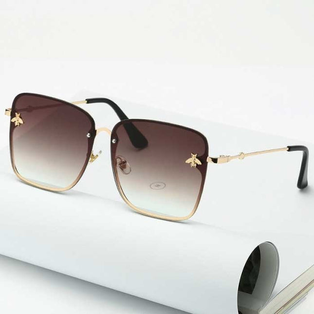 Oversized Randloze Vierkante Zonnebril - Bij Embleem UV400 Bril voor Dames Bruin