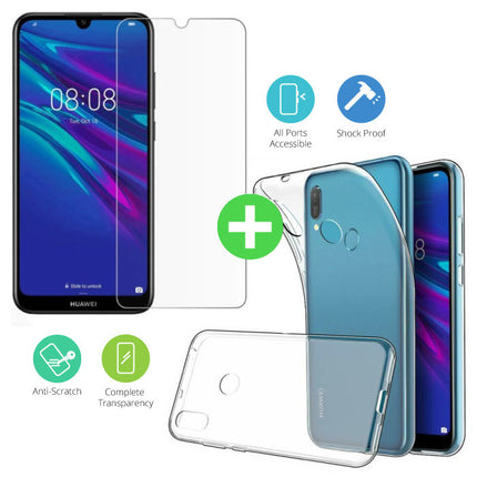 Huawei Y6 2019 Transparant TPU Hoesje + Screen Protector Tempered Glass