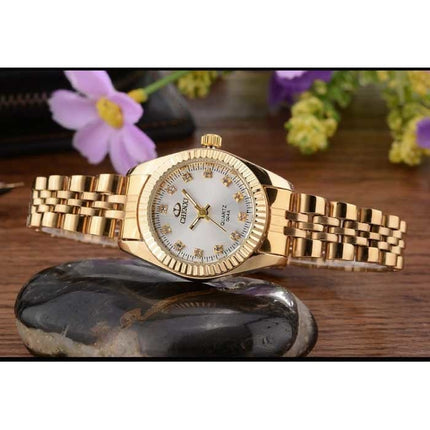Gouden Luxe Horloge voor Dames - Waterdicht Stras Horloge Roestvrij Stalen Armband Roze