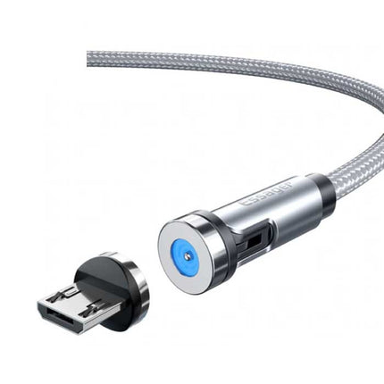 Micro-USB Magnetische Oplaadkabel 2 Meter met 540° Roterende Plug - 2.4A Fast Charging Gevlochten Nylon Oplader Data Kabel Zilver