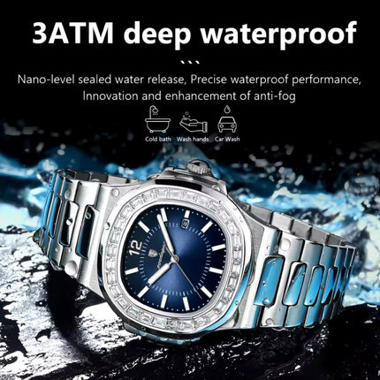 Luxe Vierkant Kwarts Horloge - 3 ATM Waterdicht Lichtgevend Herenhorloge Roestvrij Staal - Zilver Wit