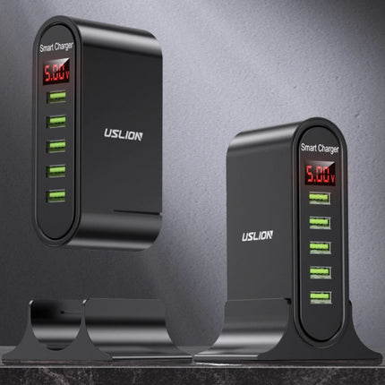 5-Port USB Laadstation LED Display Muur Oplader Thuislader Stekkerlader Adapter Wit