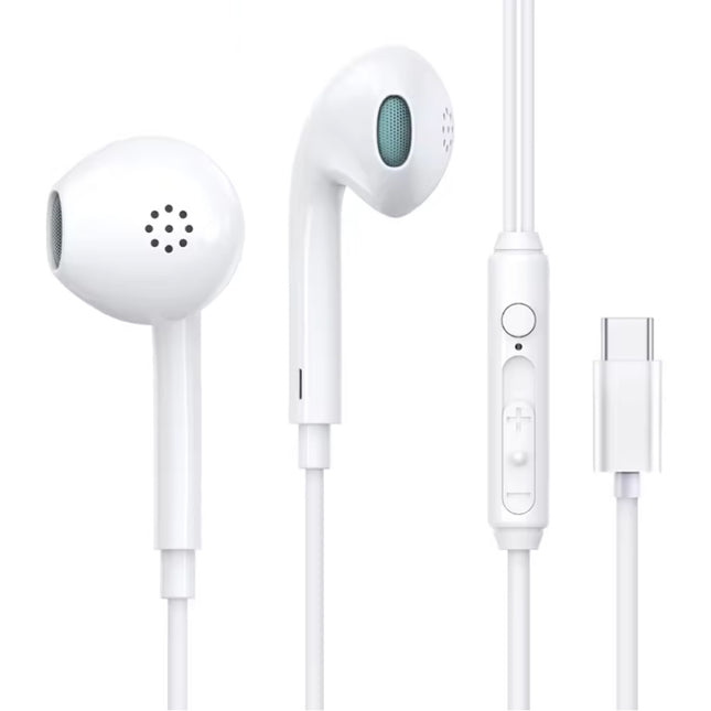 F20 Oordopjes met Microfoon en Controls - USB Type C Oortjes Volumebeheer Bedrade Oortelefoon - Wit