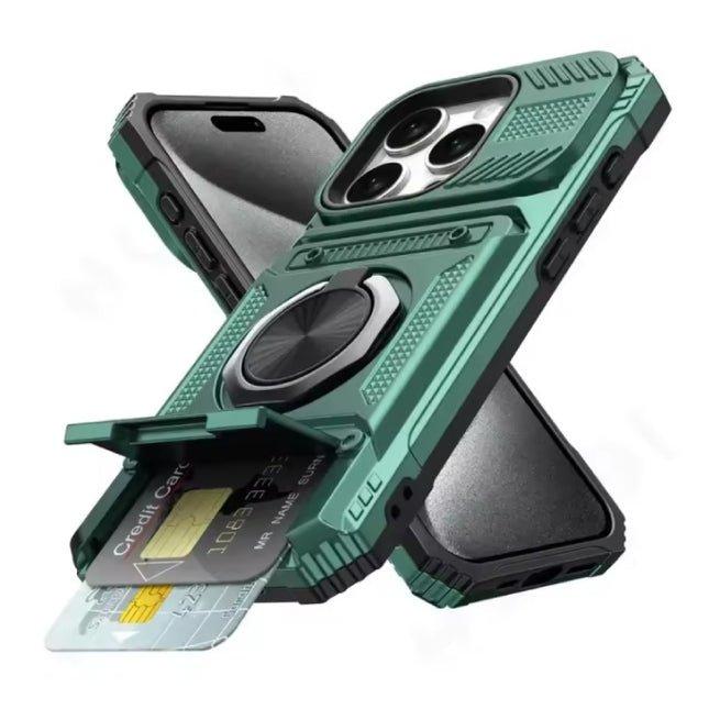 iPhone 16 Plus - Card Slot Hoesje met Kickstand - Grip Socket Magnetische Cover Case - Groen