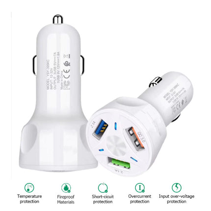 Qualcomm Quick Charge 3.0 Triple Port Autolader/Carcharger - Wit