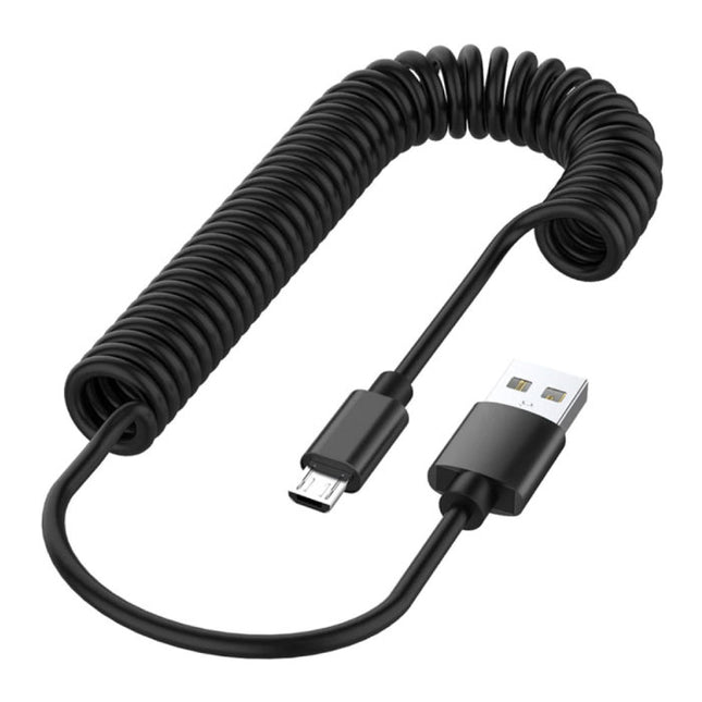 Gekrulde Micro-USB Oplaadkabel - Fast Charge 2.4A Spiraal Datakabel 1.1 Meter Oplader Kabel Zwart