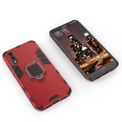 Huawei P20 Lite Hoesje  - Magnetisch Shockproof Case Cover Cas TPU Rood + Kickstand