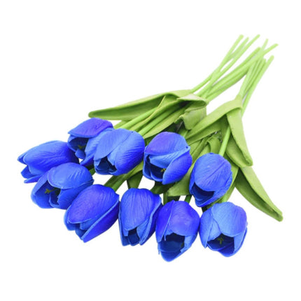 Kunst Boeket - Tulpen Zijden Bloemen Tulp Luxe Boeketten Decor Ornament Blauw