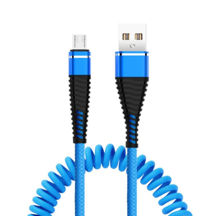 Gekrulde Oplaadkabel voor Micro-USB - 2A Spiraal Veer Datakabel 1.2 Meter Oplader Kabel Blauw
