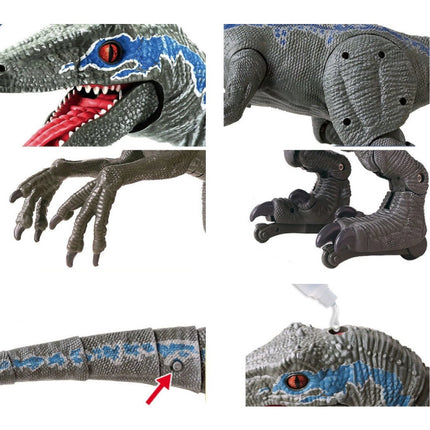 XL RC Velociraptor Dinosaurus met Afstandsbediening - Bestuurbaar Speelgoed Robot Raptor Blauw-Grijs