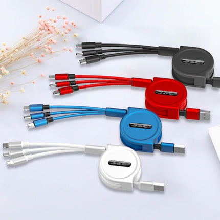 3 in 1 Intrekbare Oplaadkabel - iPhone Lightning / USB-C / Micro-USB - 1.2 Meter Oplader Spiral Data Kabel Zwart-Transparant
