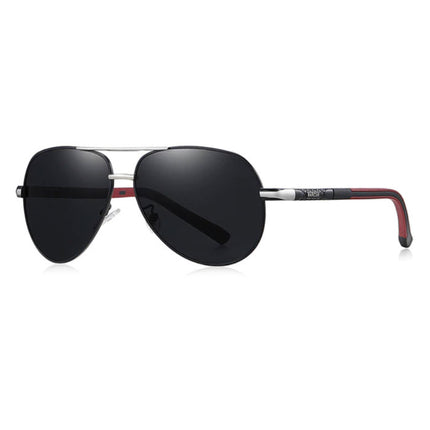Vintage Shades Zonnebril - Roestvrij Staal Legering Pilotenbril met UV400 en Polarisatie Filter voor Mannen - Zwart-Zilver