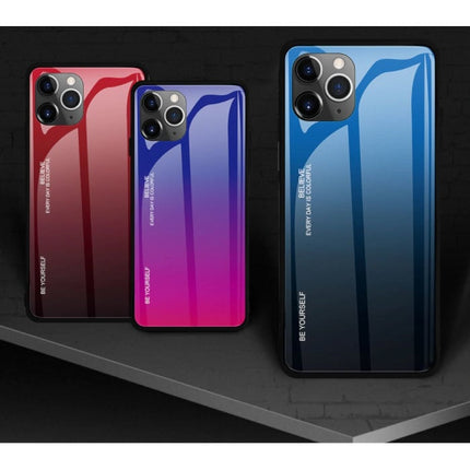 iPhone 16 Pro Max Hoesje Gradient - TPU en 9H Glas - Shockproof Glossy Case Cover - Groen-Blauw