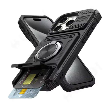 iPhone 16 Pro Max - Card Slot Hoesje met Kickstand - Grip Socket Magnetische Cover Case - Zwart