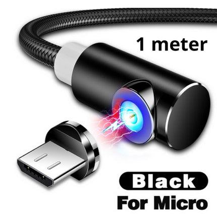 USB 2.0 - Micro-USB Magnetische Oplaadkabel 1 Meter Gevlochten Nylon Oplader Data Kabel Data Android  Zwart 